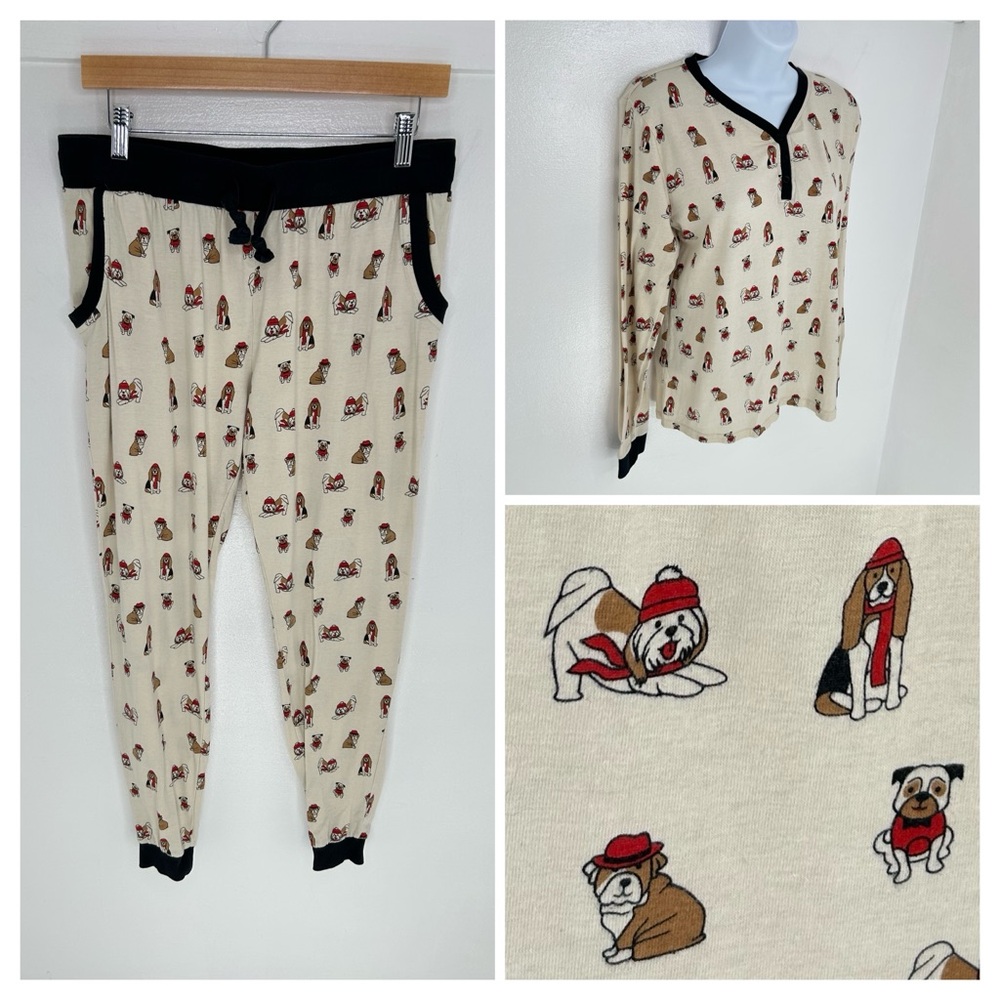 Serra Pajama Sleepwear Lounge Set Size Medium‎ Dog Print Bulldog Long Sleeve